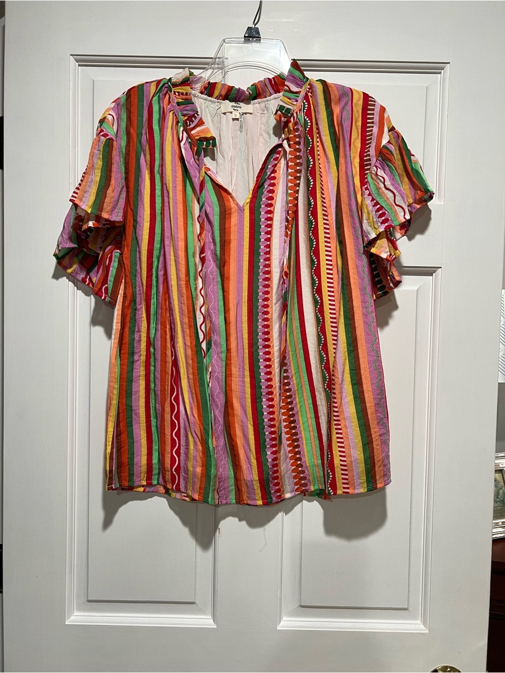 Striped Ruffle-Neck Women's Top in Multicolor